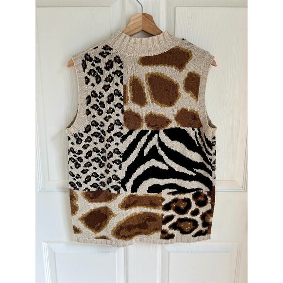 Vintage Silk Blend Animal Print Sleeveless Knit Top Size Large | 90's Style - Picture 3 of 3